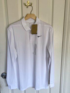 NEW Nike Victory Men's Long Sleeve Dri-Fit Polo Shirt NWT M White Golf DN2344